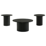  Coaster Furniture Hamlyn 706508-S3 3-piece Round Fluted Coffee and End Table Set - Black IMAGE 1