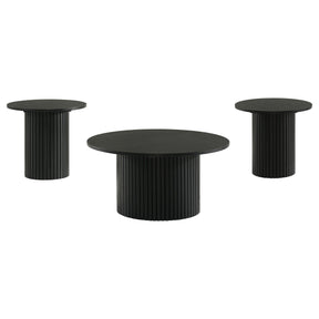  Coaster Furniture Hamlyn 706508-S3 3-piece Round Fluted Coffee and End Table Set - Black IMAGE 1