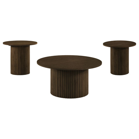  Coaster Furniture Hamlyn 706518-S3 3-piece Round Fluted Coffee and End Table Set - Walnut IMAGE 1