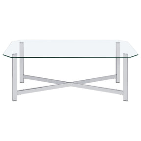  Coaster Furniture Cronin 706568 Rectangular Tempered Glass Top Coffee Table - Chrome IMAGE 1