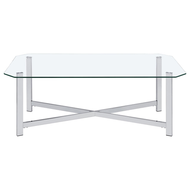  Coaster Furniture Cronin 706568 Rectangular Tempered Glass Top Coffee Table - Chrome IMAGE 1