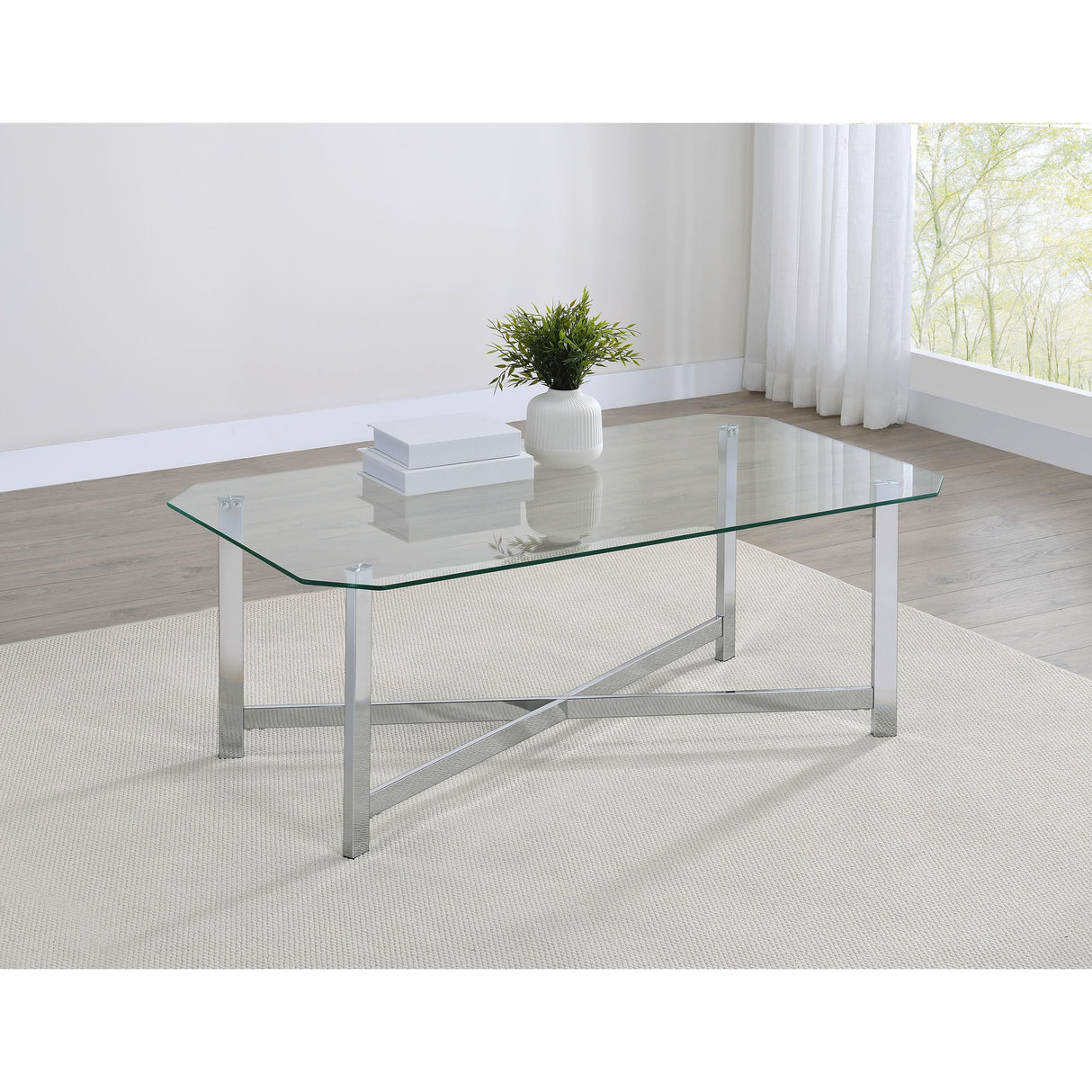  Coaster Furniture Cronin 706568 Rectangular Tempered Glass Top Coffee Table - Chrome IMAGE 5