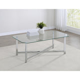  Coaster Furniture Cronin 706568 Rectangular Tempered Glass Top Coffee Table - Chrome IMAGE 5