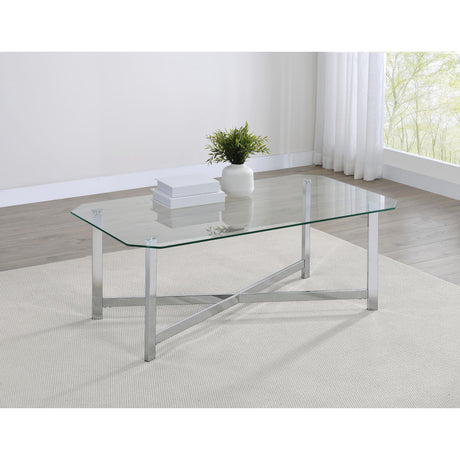  Coaster Furniture Cronin 706568 Rectangular Tempered Glass Top Coffee Table - Chrome IMAGE 5
