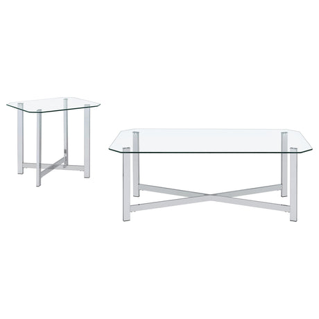  Coaster Furniture Cronin 706568-S2 2-piece Tempered Glass Top Coffee Table Set - Chrome IMAGE 1
