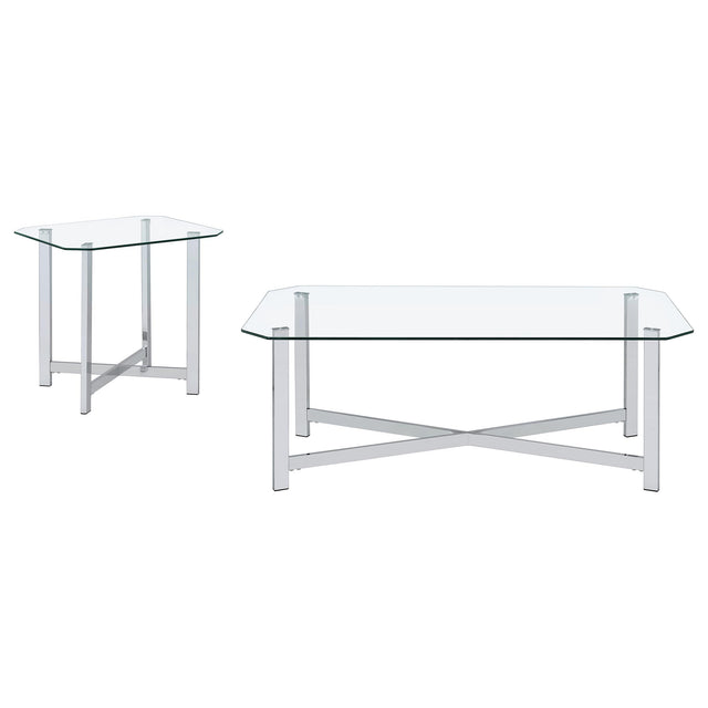  Coaster Furniture Cronin 706568-S2 2-piece Tempered Glass Top Coffee Table Set - Chrome IMAGE 1