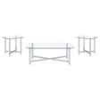  Coaster Furniture Cronin 706568-S3 3-piece Tempered Glass Top Coffee Table Set - Chrome IMAGE 1
