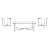  Coaster Furniture Cronin 706568-S3 3-piece Tempered Glass Top Coffee Table Set - Chrome IMAGE 1