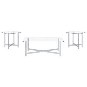  Coaster Furniture Cronin 706568-S3 3-piece Tempered Glass Top Coffee Table Set - Chrome IMAGE 1
