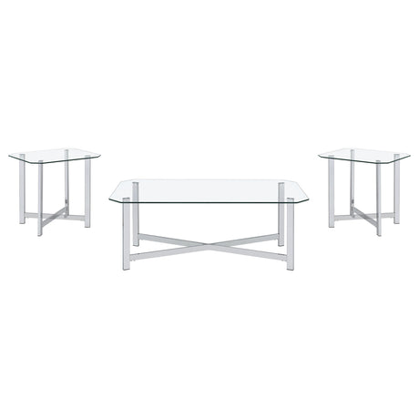  Coaster Furniture Cronin 706568-S3 3-piece Tempered Glass Top Coffee Table Set - Chrome IMAGE 1