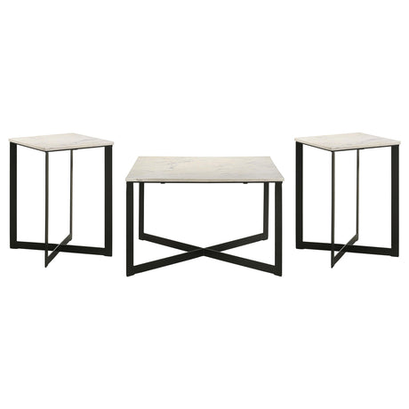  Coaster Furniture Tobin 707698-S3 3-piece Marble Top Coffee and End Table Set - White IMAGE 1
