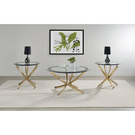  Coaster Furniture Brooke 707888-S3 3-piece Round Coffee and End Table Set - Rose Brass IMAGE 2