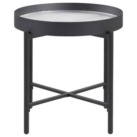  Coaster Furniture Ozella 707897 Round Side Table with Recessed Top - Sandy Black IMAGE 1
