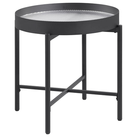  Coaster Furniture Ozella 707897 Round Side Table with Recessed Top - Sandy Black IMAGE 2
