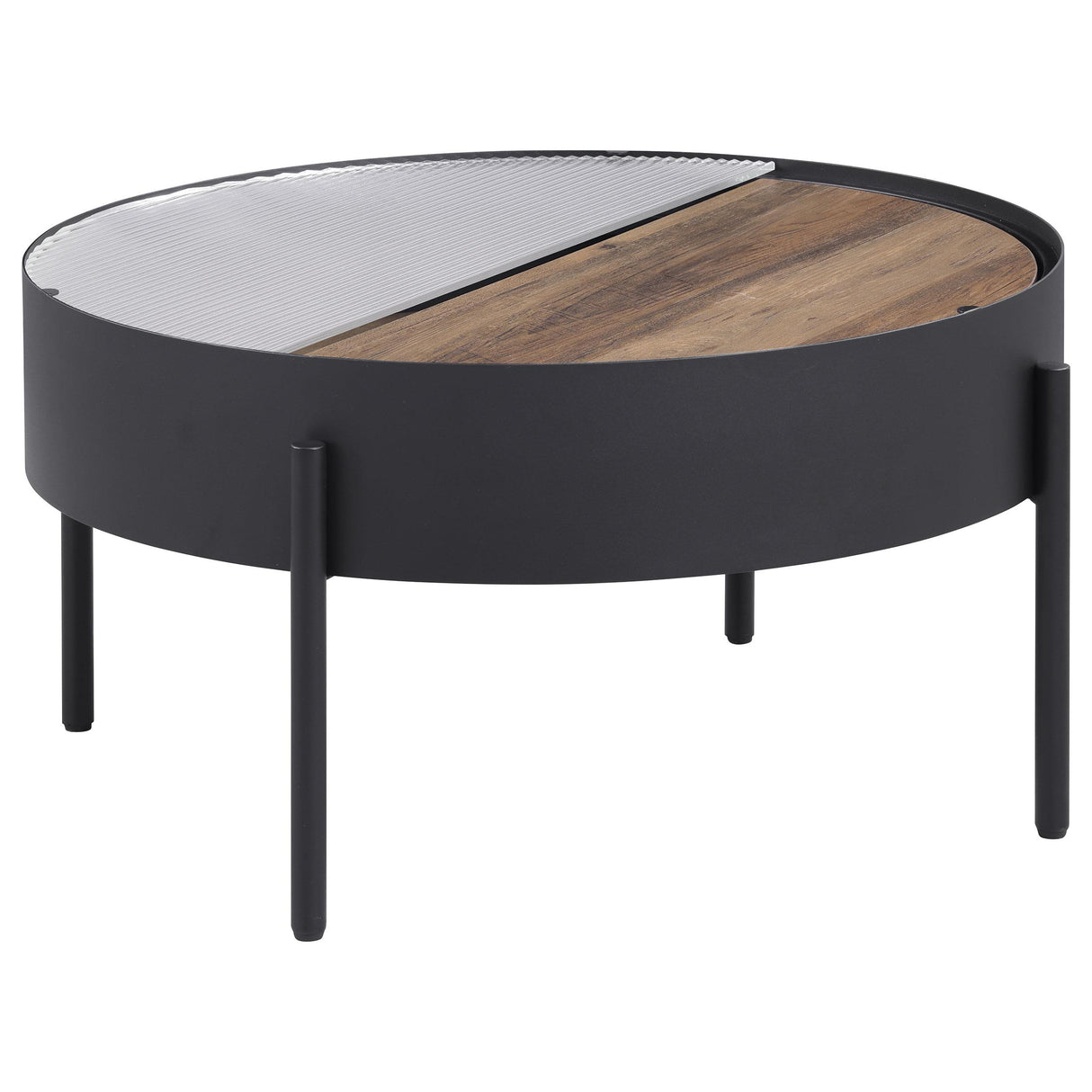  Coaster Furniture Ozella 707898 Round Coffee Table with Hidden Storage - Sandy Black IMAGE 1