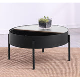  Coaster Furniture Ozella 707898 Round Coffee Table with Hidden Storage - Sandy Black IMAGE 2
