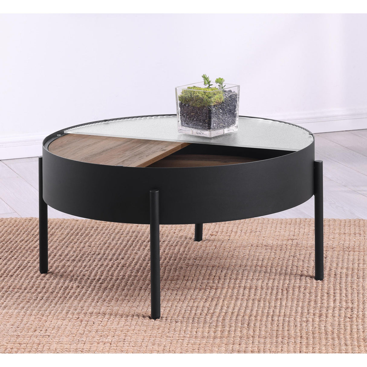  Coaster Furniture Ozella 707898 Round Coffee Table with Hidden Storage - Sandy Black IMAGE 6