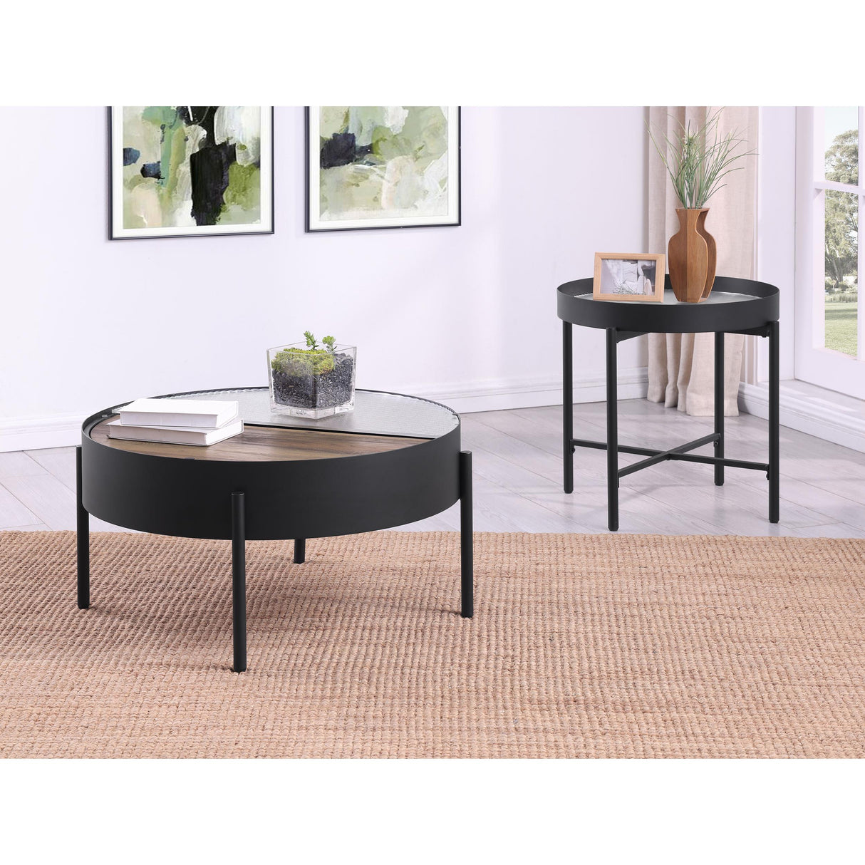  Coaster Furniture Ozella 707898 Round Coffee Table with Hidden Storage - Sandy Black IMAGE 9