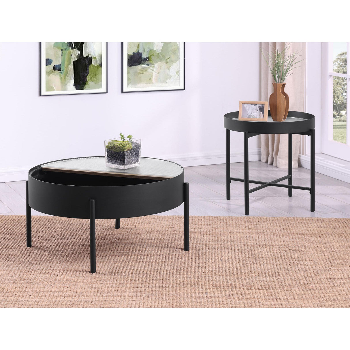  Coaster Furniture Ozella 707898-S2 2-piece Round Coffee and End Table Set - Sandy Black IMAGE 4