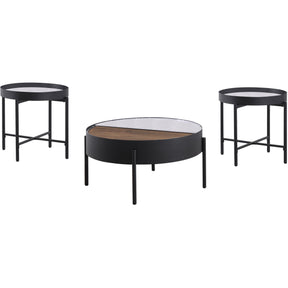  Coaster Furniture Ozella 707898-S3 3-piece Round Coffee and End Table Set - Sandy Black IMAGE 1