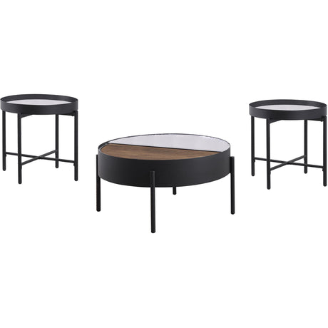  Coaster Furniture Ozella 707898-S3 3-piece Round Coffee and End Table Set - Sandy Black IMAGE 1