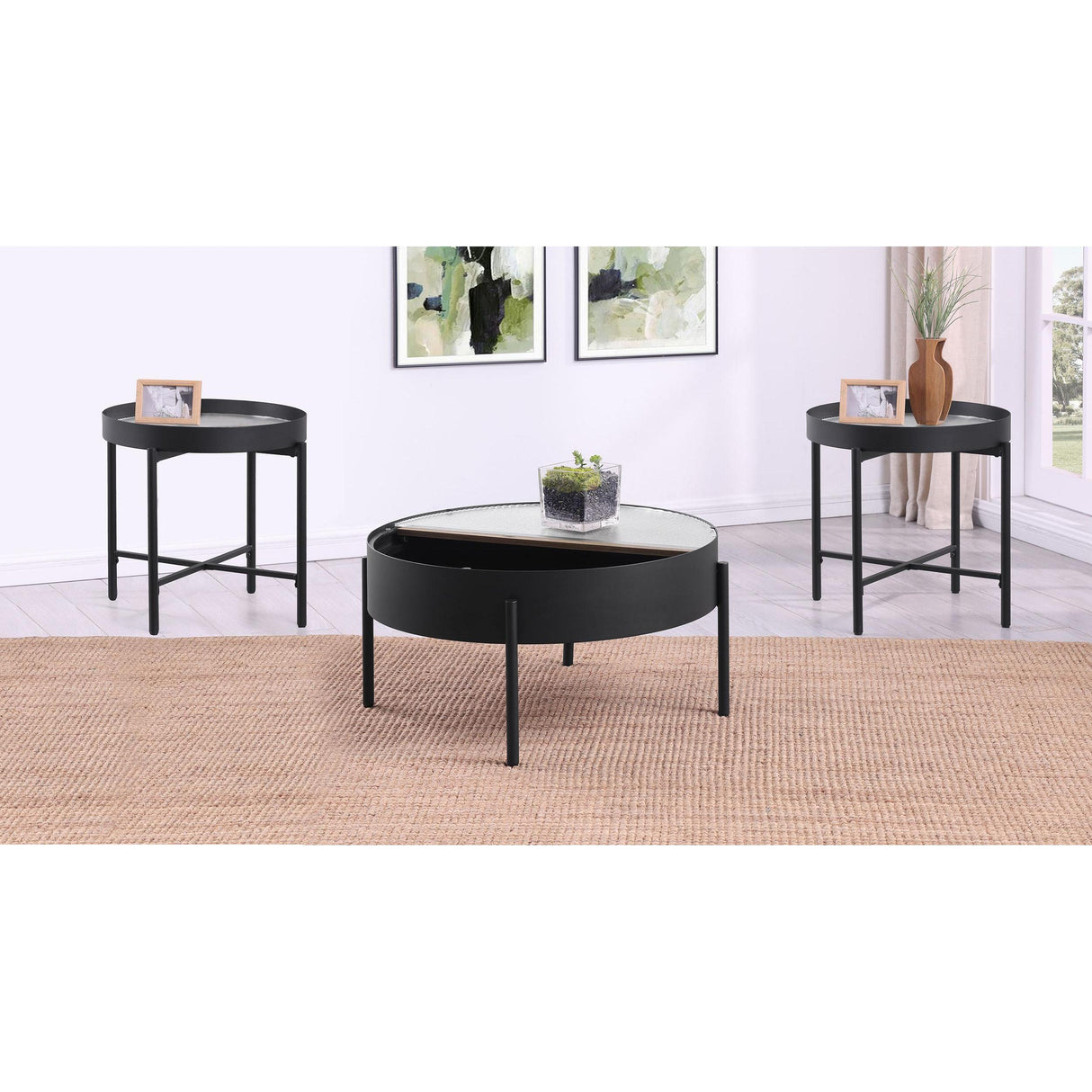  Coaster Furniture Ozella 707898-S3 3-piece Round Coffee and End Table Set - Sandy Black IMAGE 4