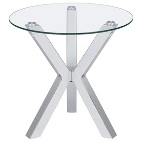  Coaster Furniture Kenzie 708127 Round Tempered Glass Top Side Table - Chrome IMAGE 1