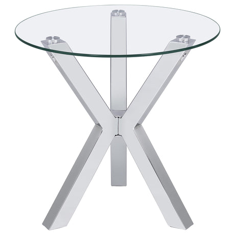  Coaster Furniture Kenzie 708127 Round Tempered Glass Top Side Table - Chrome IMAGE 1