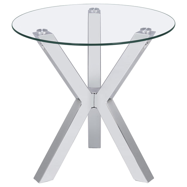  Coaster Furniture Kenzie 708127 Round Tempered Glass Top Side Table - Chrome IMAGE 1