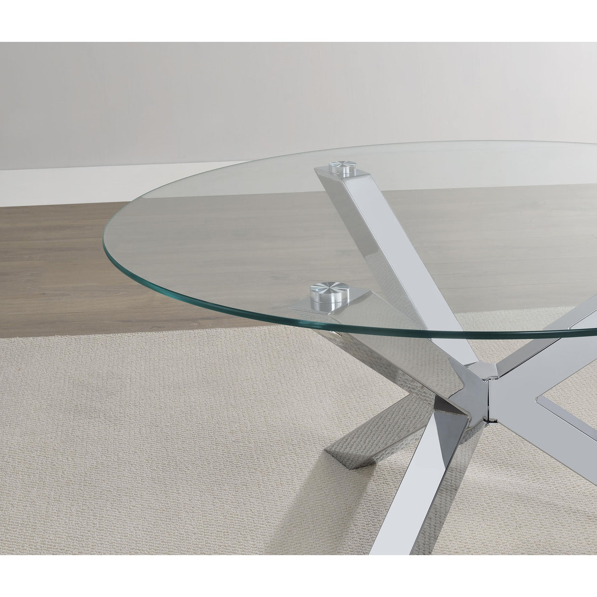  Coaster Furniture Kenzie 708127 Round Tempered Glass Top Side Table - Chrome IMAGE 3