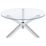 Coaster Furniture Kenzie 708128 Round Tempered Glass Top Coffee Table - Chrome IMAGE 1