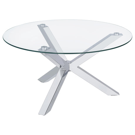  Coaster Furniture Kenzie 708128 Round Tempered Glass Top Coffee Table - Chrome IMAGE 2