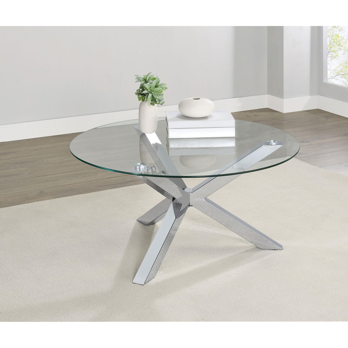  Coaster Furniture Kenzie 708128 Round Tempered Glass Top Coffee Table - Chrome IMAGE 6