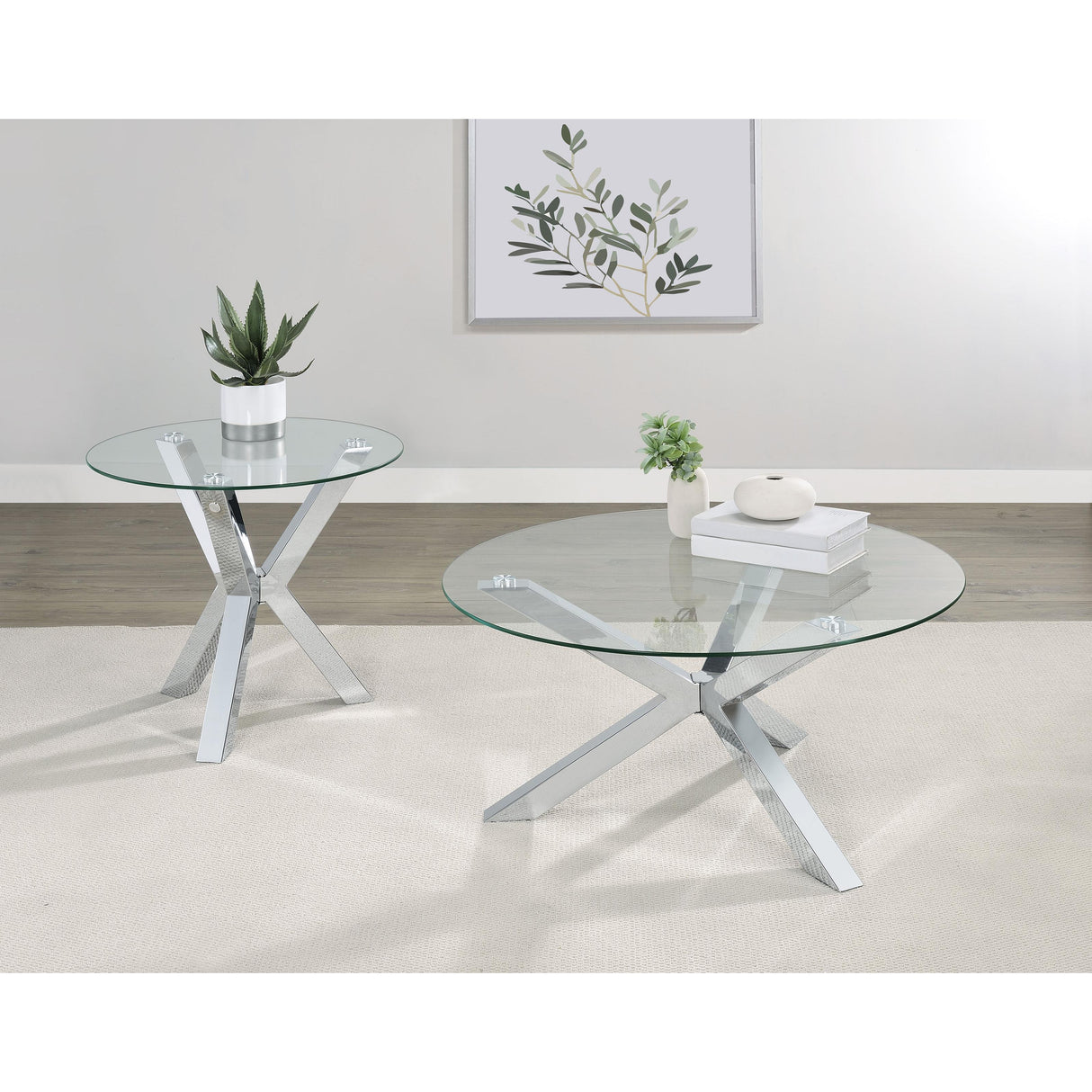  Coaster Furniture Kenzie 708128 Round Tempered Glass Top Coffee Table - Chrome IMAGE 7