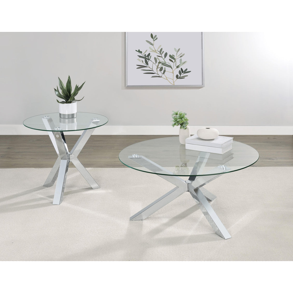  Coaster Furniture Kenzie 708128-S2 2-piece Round Coffee and End Table Set - Chrome IMAGE 2