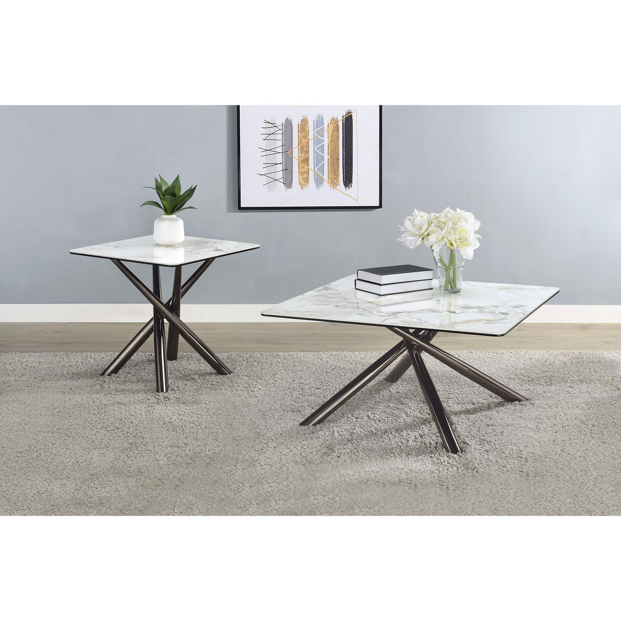  Coaster Furniture Carvell 708137 Square Sintered Stone Side Table Mirage - White IMAGE 10