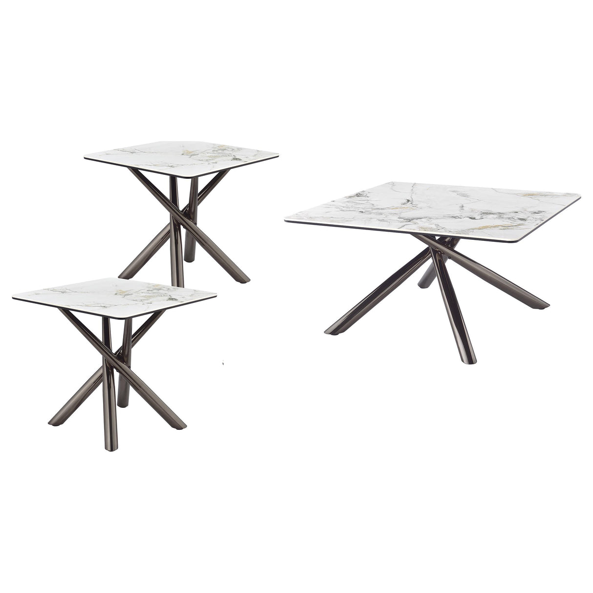  Coaster Furniture Carvell 708138-S3 3-piece Square Coffee and End Table Set - Mirage White IMAGE 1