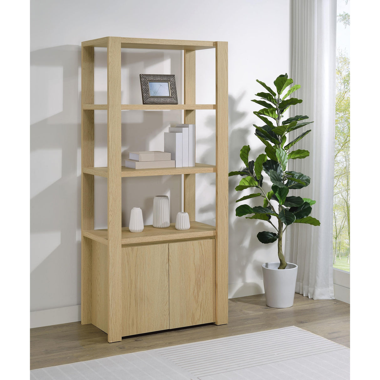  Coaster Furniture Laurelton 708224 3-shelf Media Tower Tall Pier Cabinet - Light Oak IMAGE 2