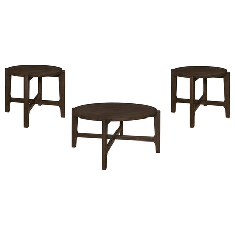  Coaster Furniture Cota 708288-S3 3-piece Solid Wood Coffee and End Table Set - Dark Brown IMAGE 1