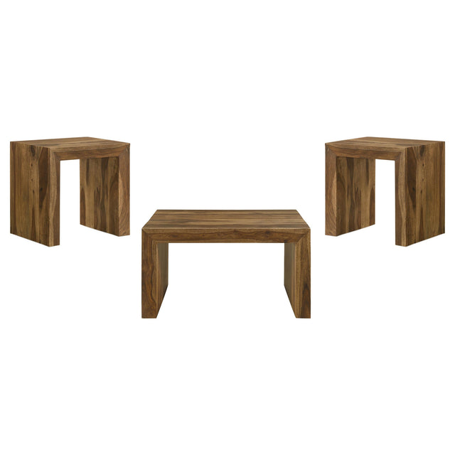  Coaster Furniture Odilia 708418-S3 3-piece Solid Wood Coffee and End Table Set - Auburn IMAGE 1