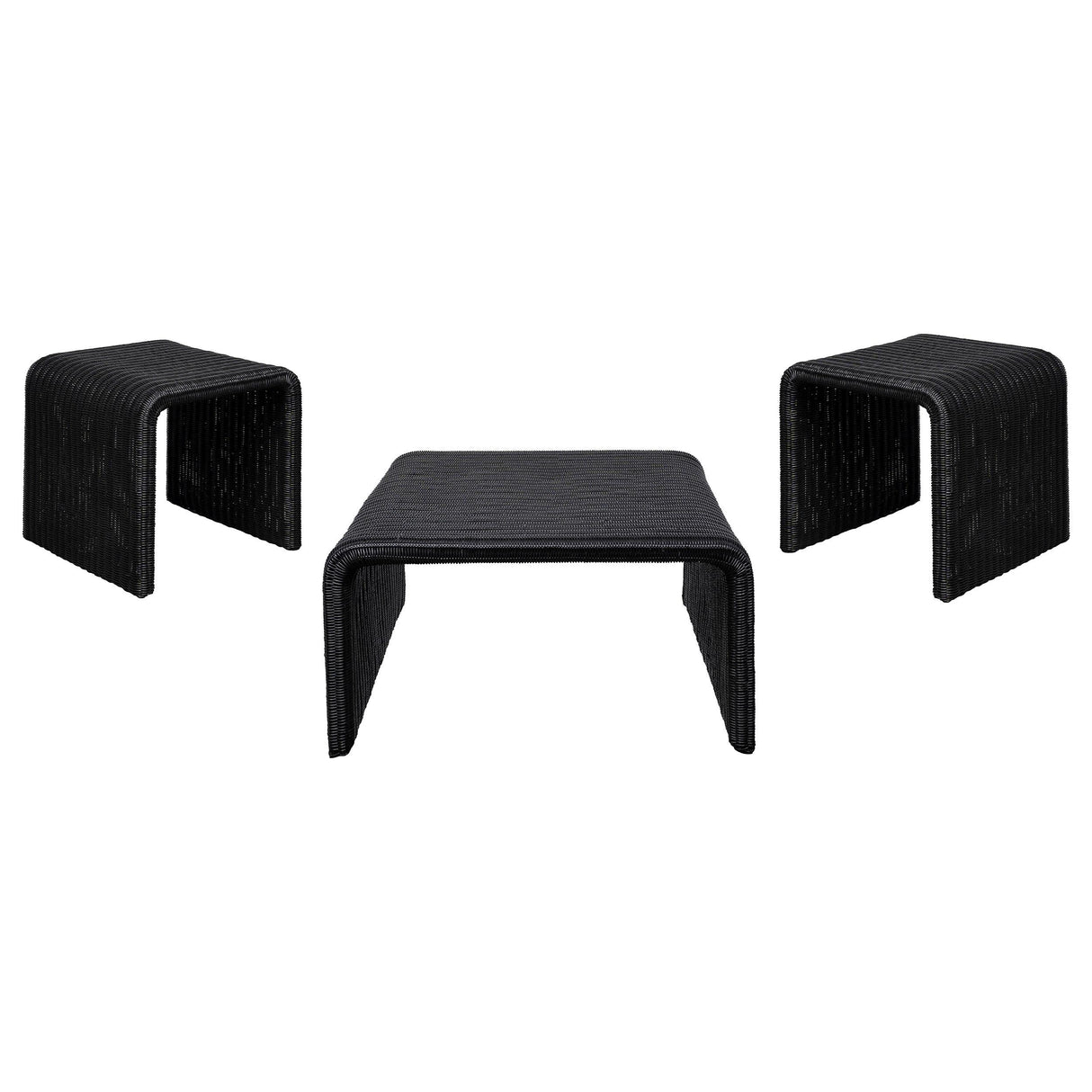  Coaster Furniture Cahya 708518-S3 3-piece Rattan Coffee and End Table Set - Black IMAGE 1
