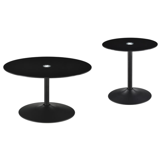  Coaster Furniture Ganso 709688-S2 2-piece Round Glass Top Coffee and End Table Set - Black IMAGE 1
