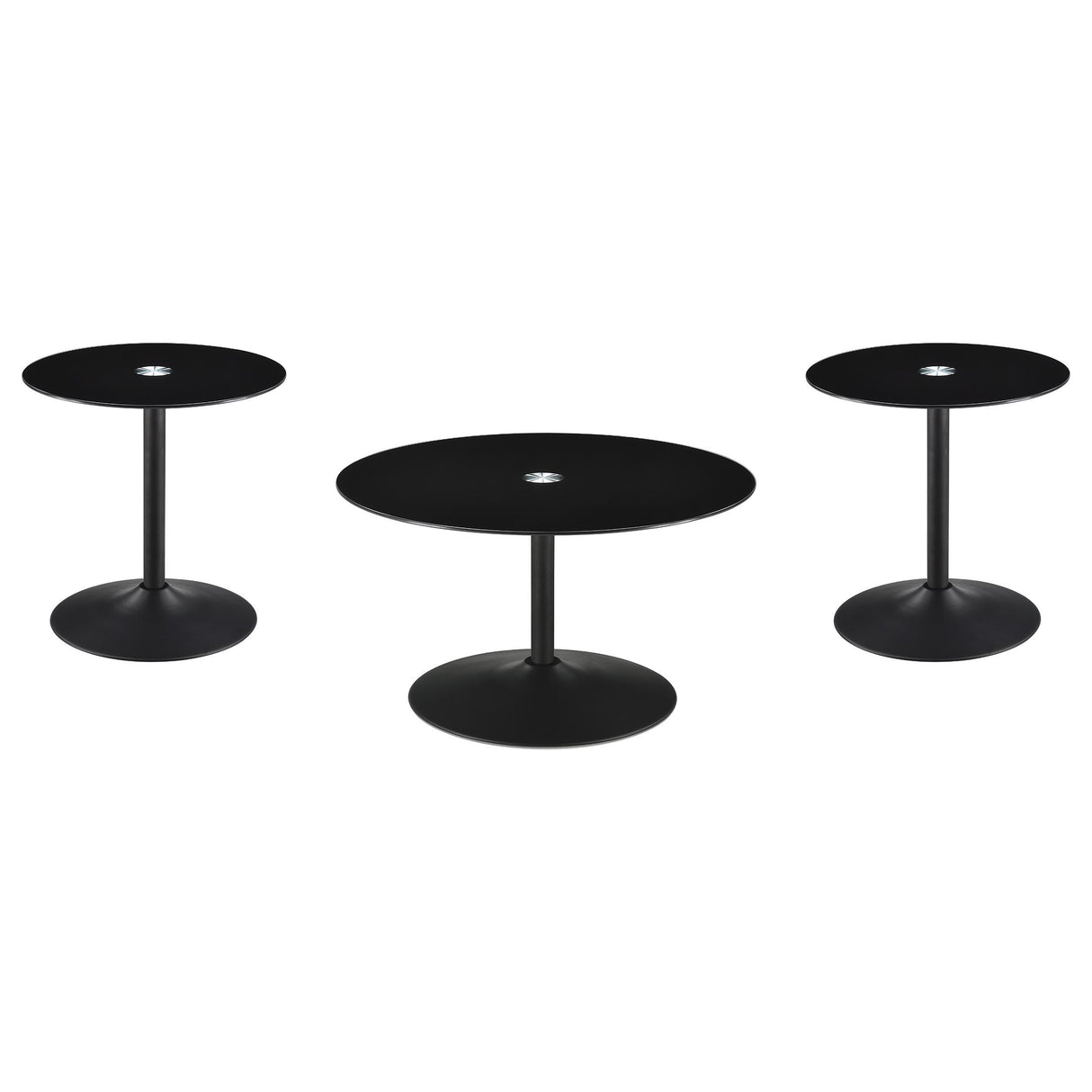  Coaster Furniture Ganso 709688-S3 3-piece Round Glass Top Coffee and End Table Set - Black IMAGE 1