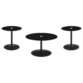  Coaster Furniture Ganso 709688-S3 3-piece Round Glass Top Coffee and End Table Set - Black IMAGE 1