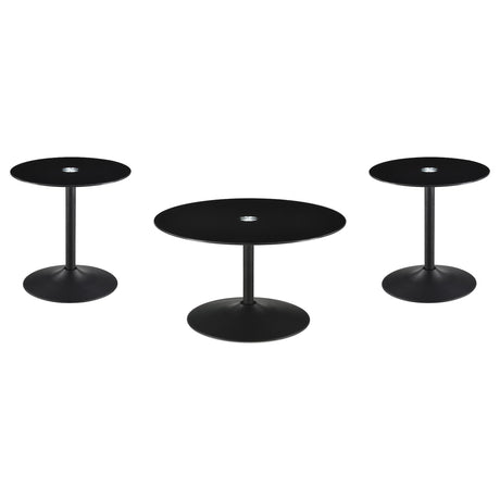  Coaster Furniture Ganso 709688-S3 3-piece Round Glass Top Coffee and End Table Set - Black IMAGE 1