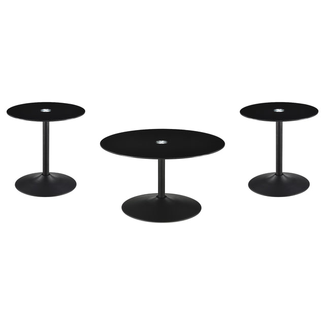  Coaster Furniture Ganso 709688-S3 3-piece Round Glass Top Coffee and End Table Set - Black IMAGE 1