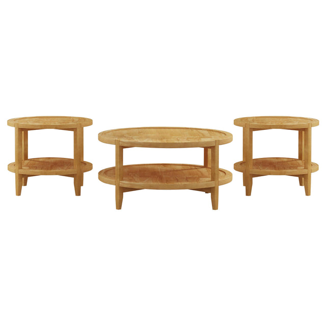  Coaster Furniture Camillo 709698-S3 3-piece Round Coffee and End Table Set - Maple IMAGE 1