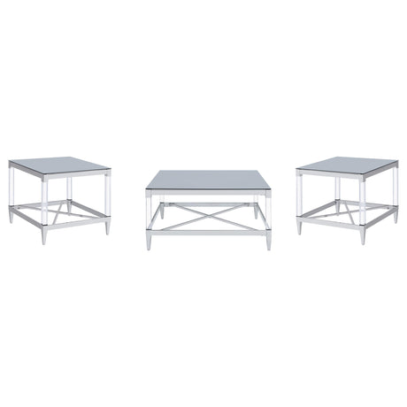  Coaster Furniture Lindley 709728-S3 3-piece Square Coffee and End Table Set - Chrome IMAGE 1