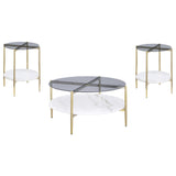  Coaster Furniture Jonelle 710338-S3 3-piece Round Coffee and End Table Set - Gold IMAGE 1