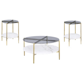  Coaster Furniture Jonelle 710338-S3 3-piece Round Coffee and End Table Set - Gold IMAGE 1